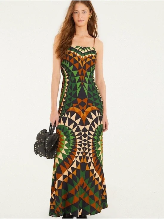 Farm Rio Geometric Kaleidoscope Slip Maxi Dress NWT Size Medium - Picture 5 of 7